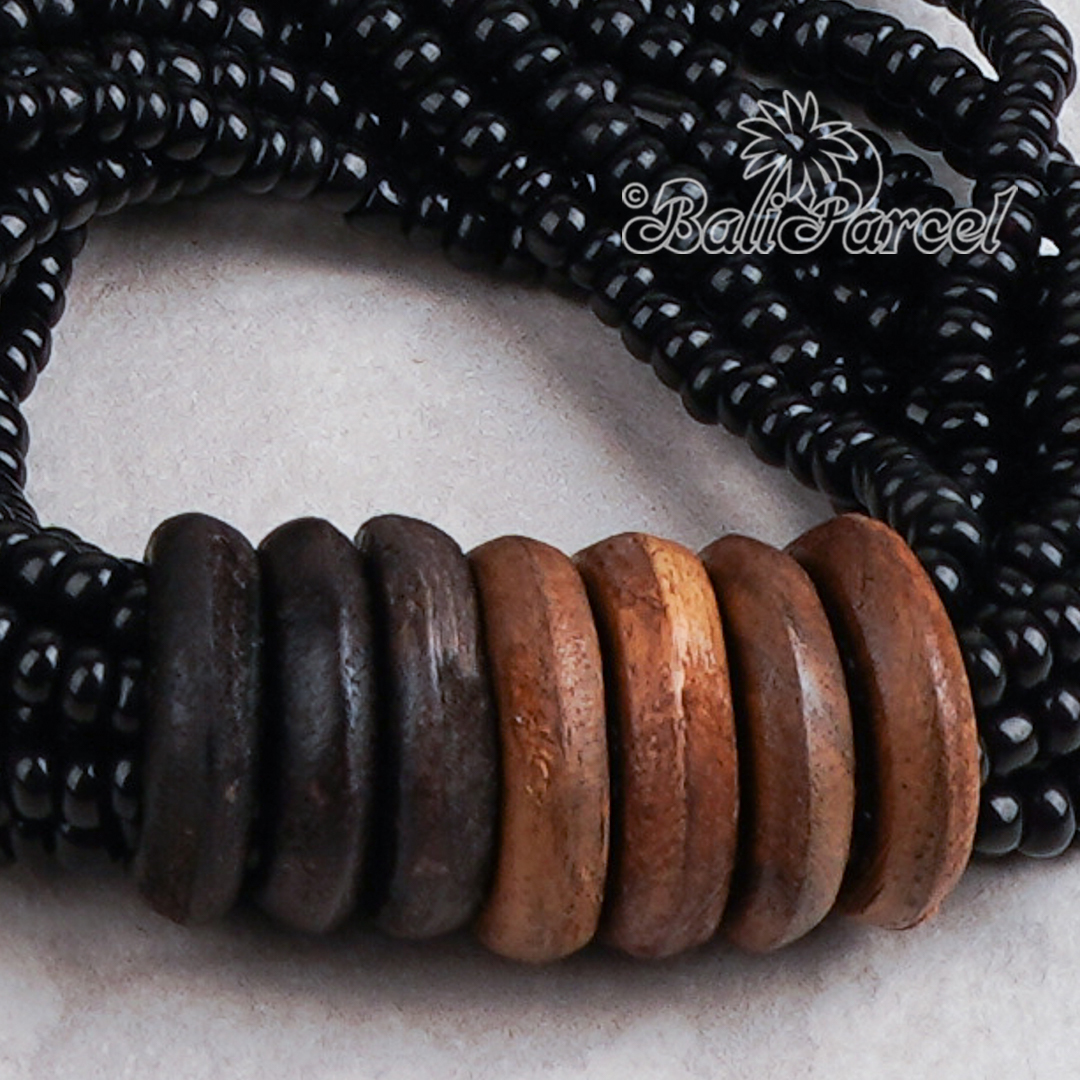 Beaded Bracelet With Wood Ring