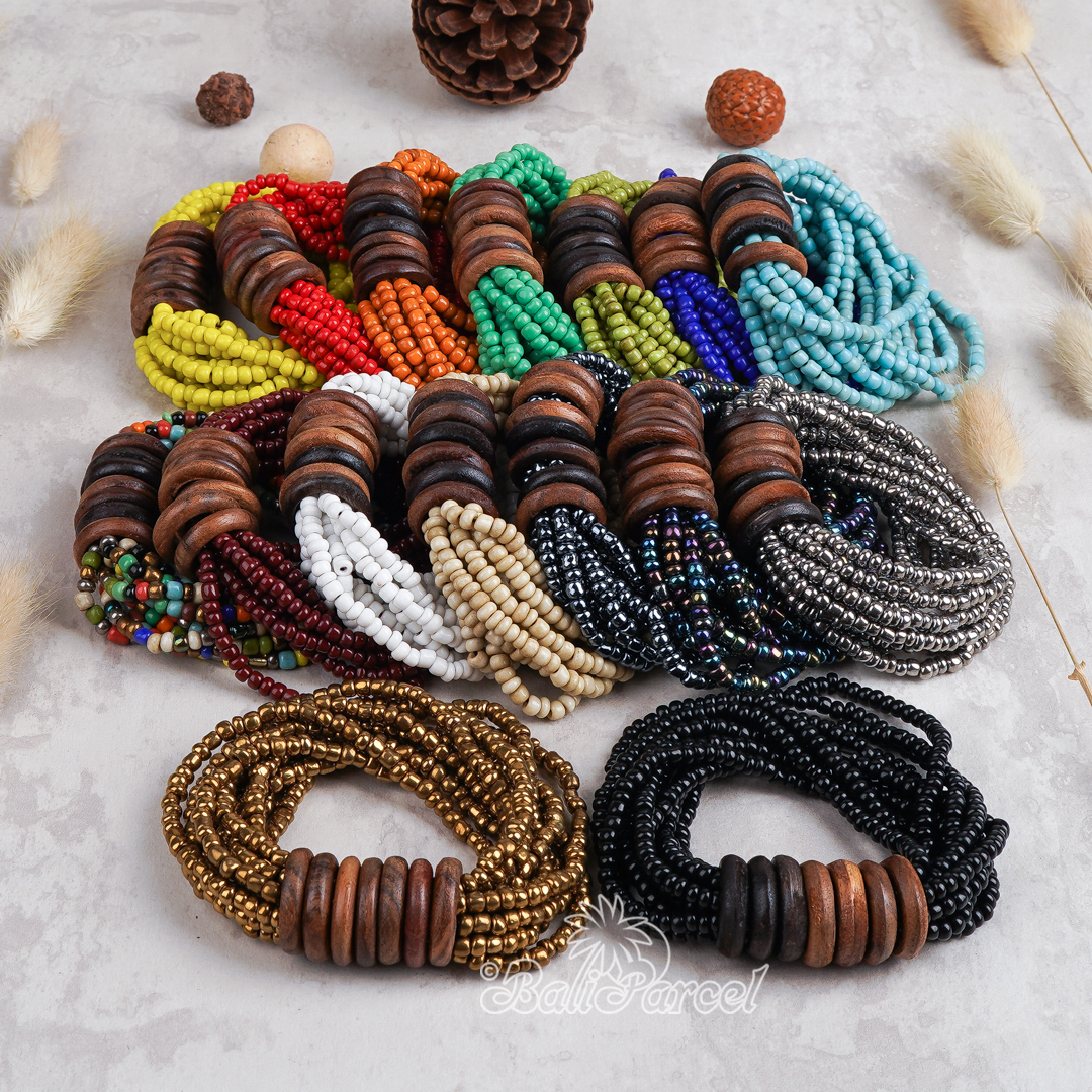 Beaded Bracelet With Wood Ring