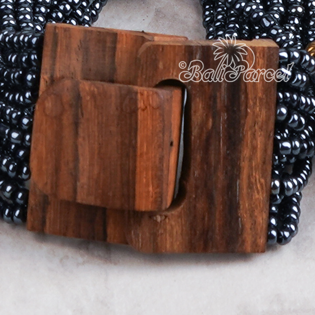 Beaded Bracelet With Wood Clasp
