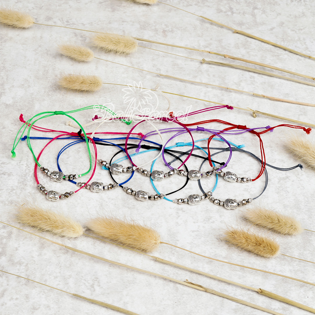 Bracelet Cotton Cord With Buddha Metal