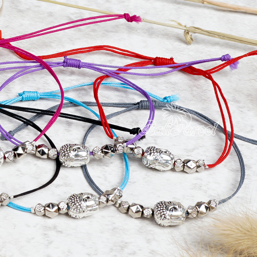 Bracelet Cotton Cord With Buddha Metal