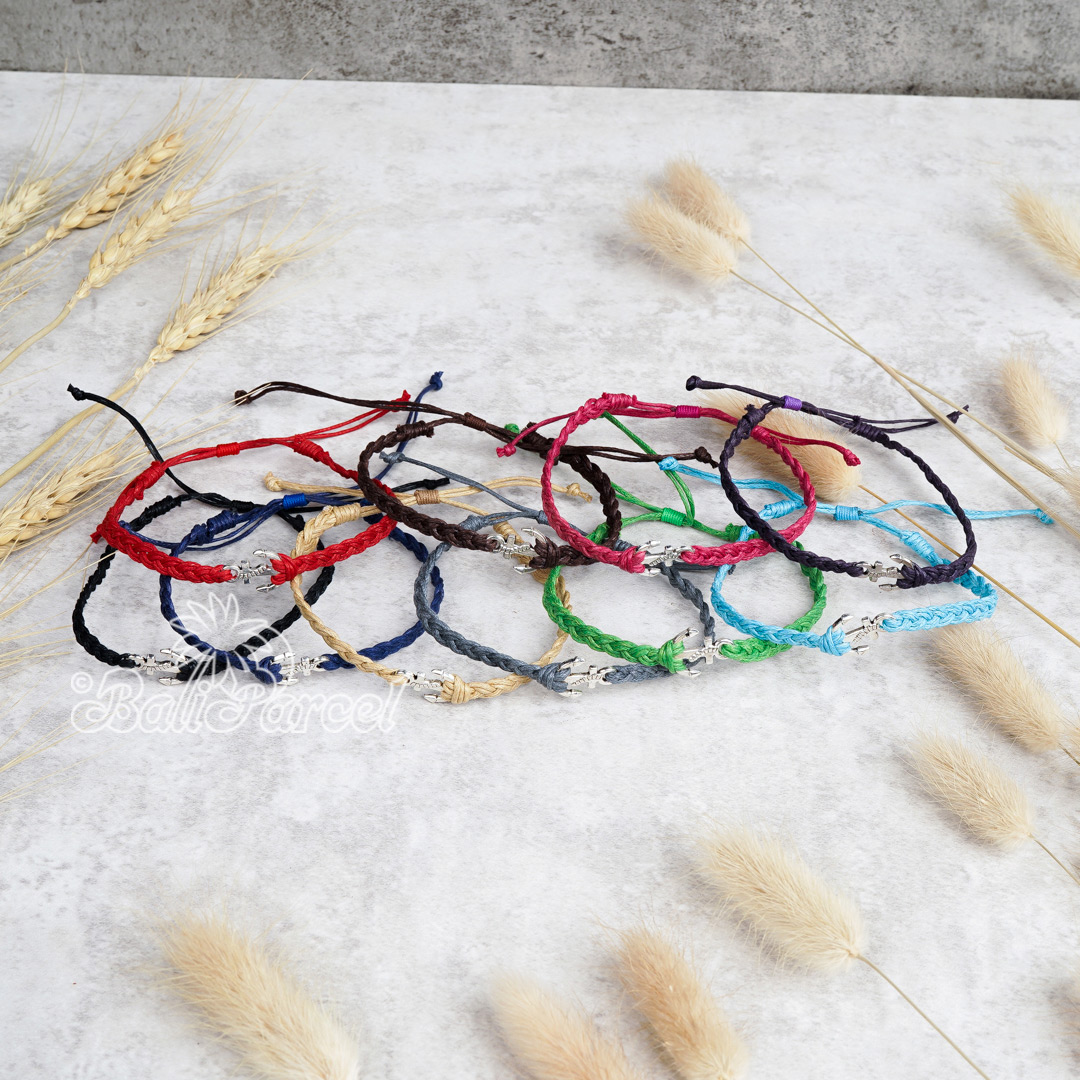 Bracelet Cotton Cord With Anchor Metal