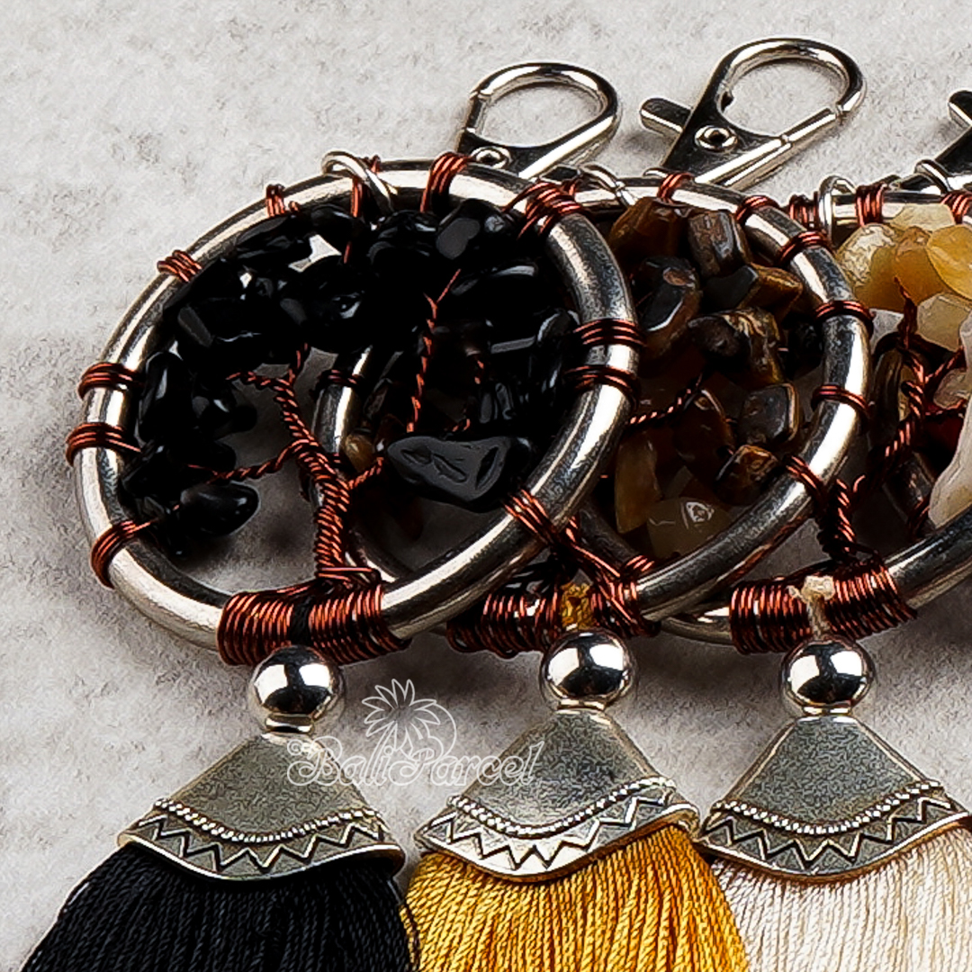 Stone Tree Of Life Tassel Keychain