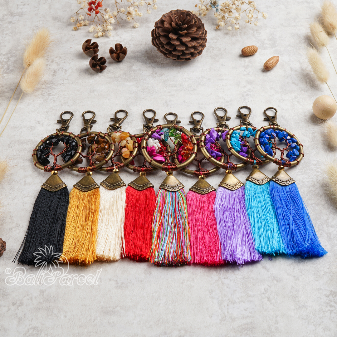 Stone Tree Of Life Tassel Keychain