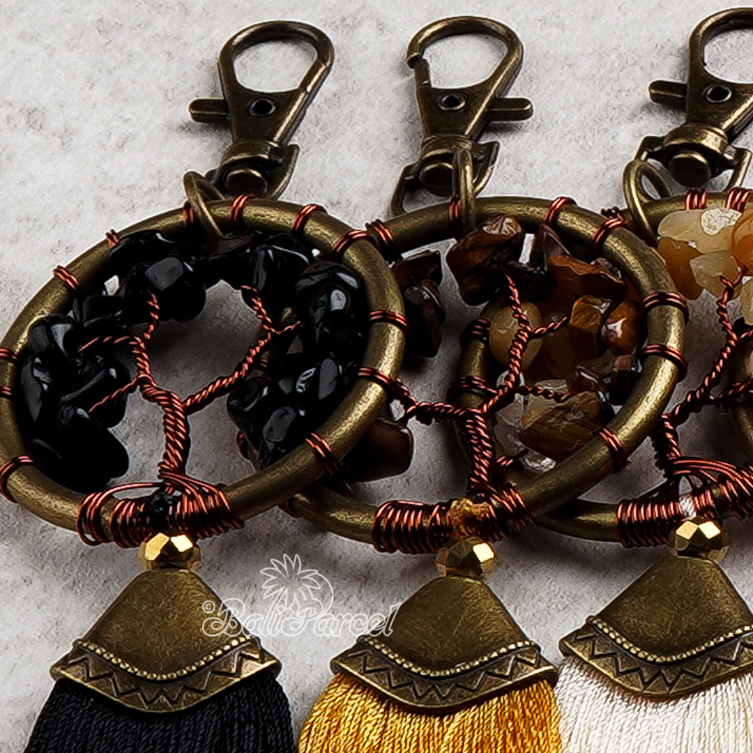 Stone Tree Of Life Tassel Keychain