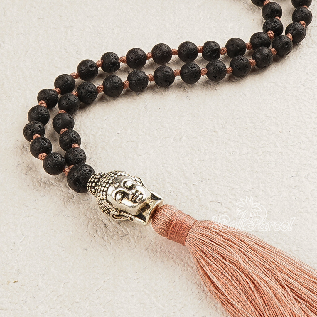 Lava Stone Mala Necklace With Buddha