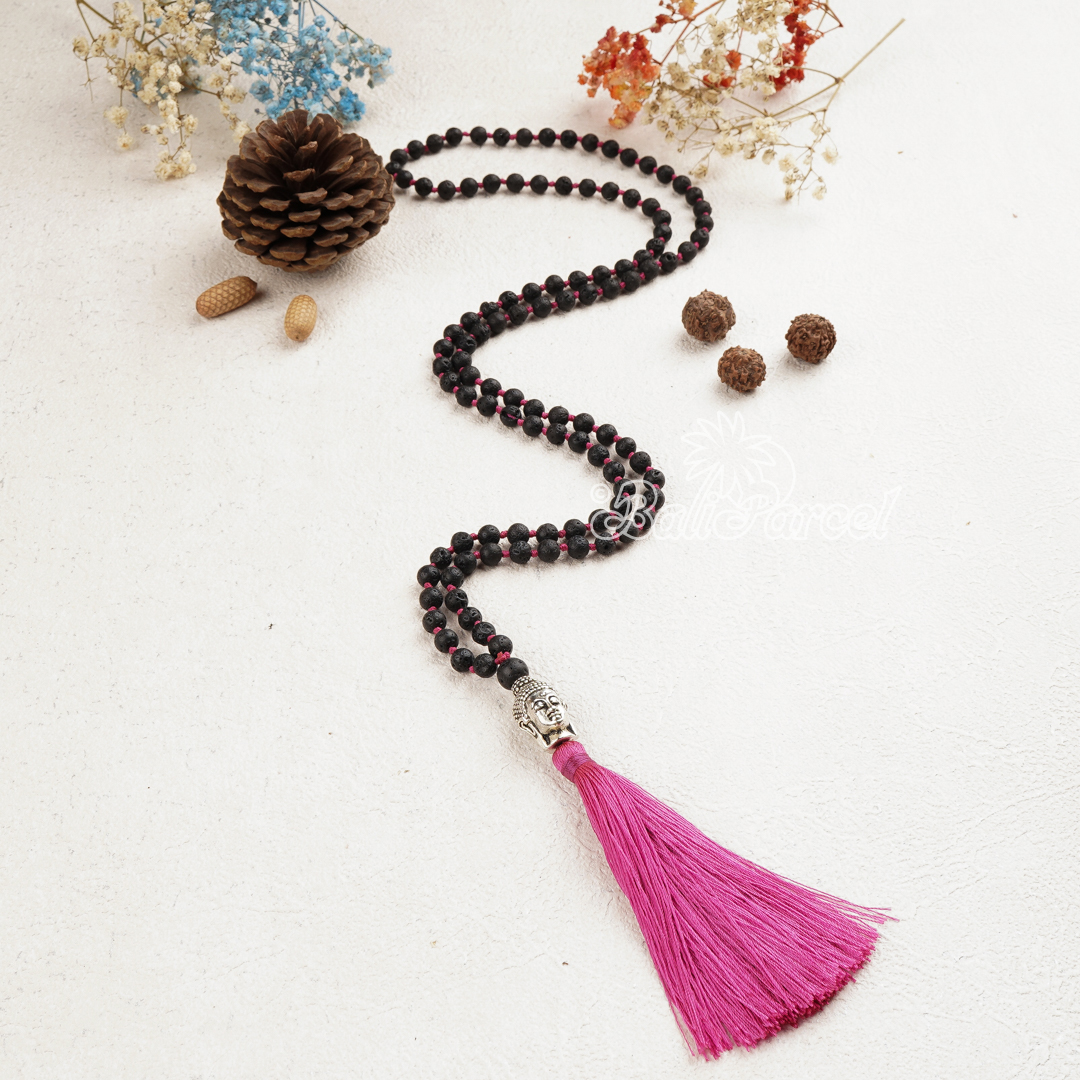 Lava Stone Mala Necklace With Buddha