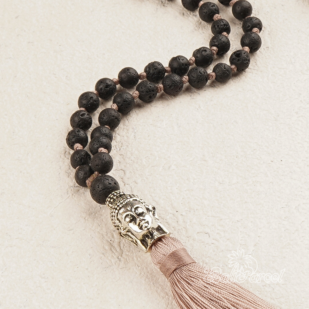 Lava Stone Mala Necklace With Buddha