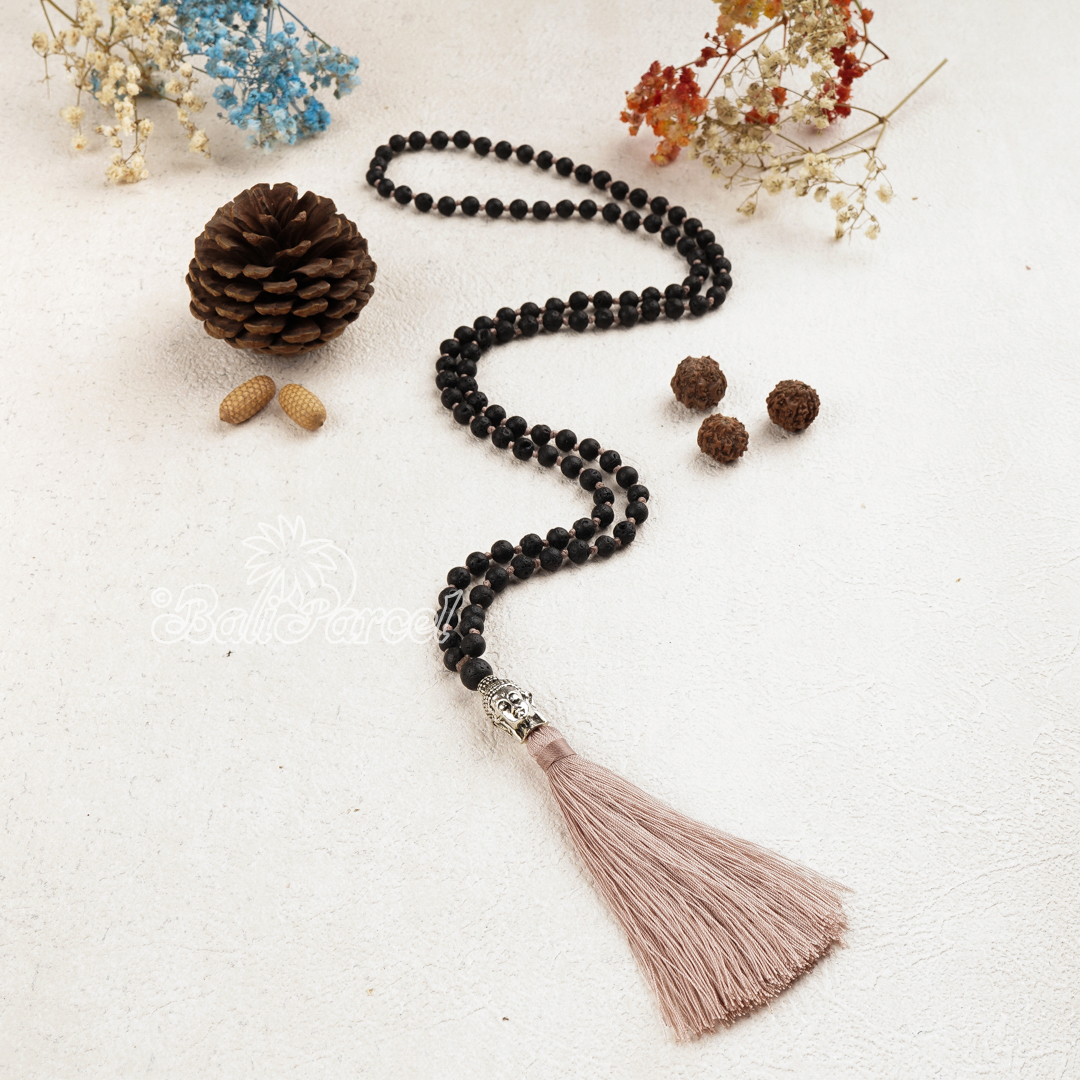 Lava Stone Mala Necklace With Buddha