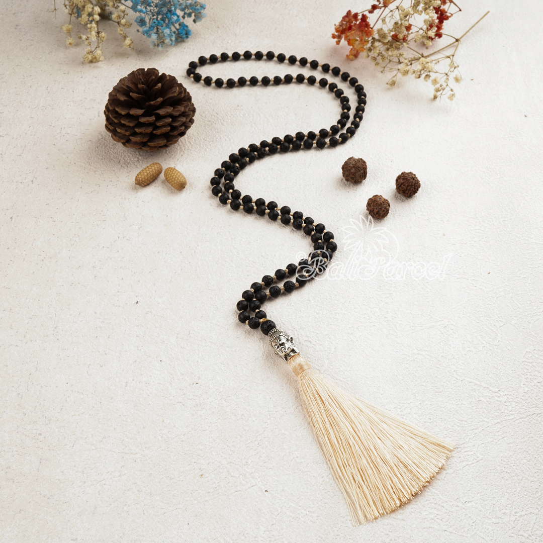 Lava Stone Mala Necklace With Buddha