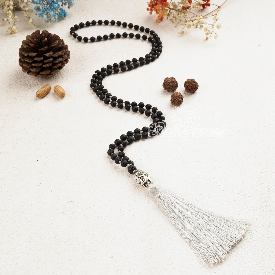 Lava Stone Mala Necklace With Buddha