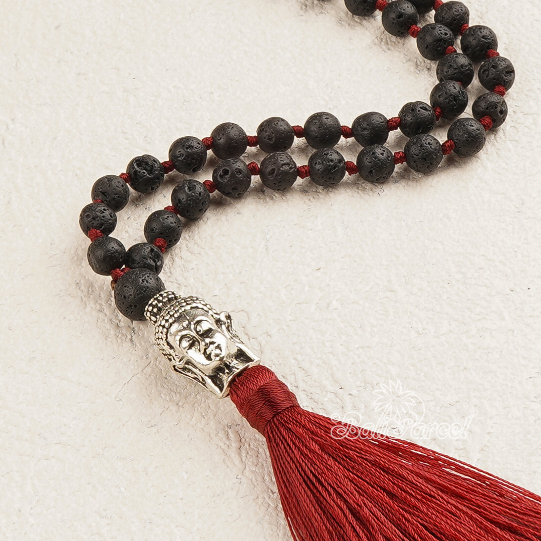 Lava Stone Mala Necklace With Buddha