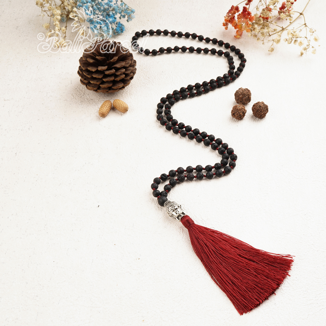 Lava Stone Mala Necklace With Buddha