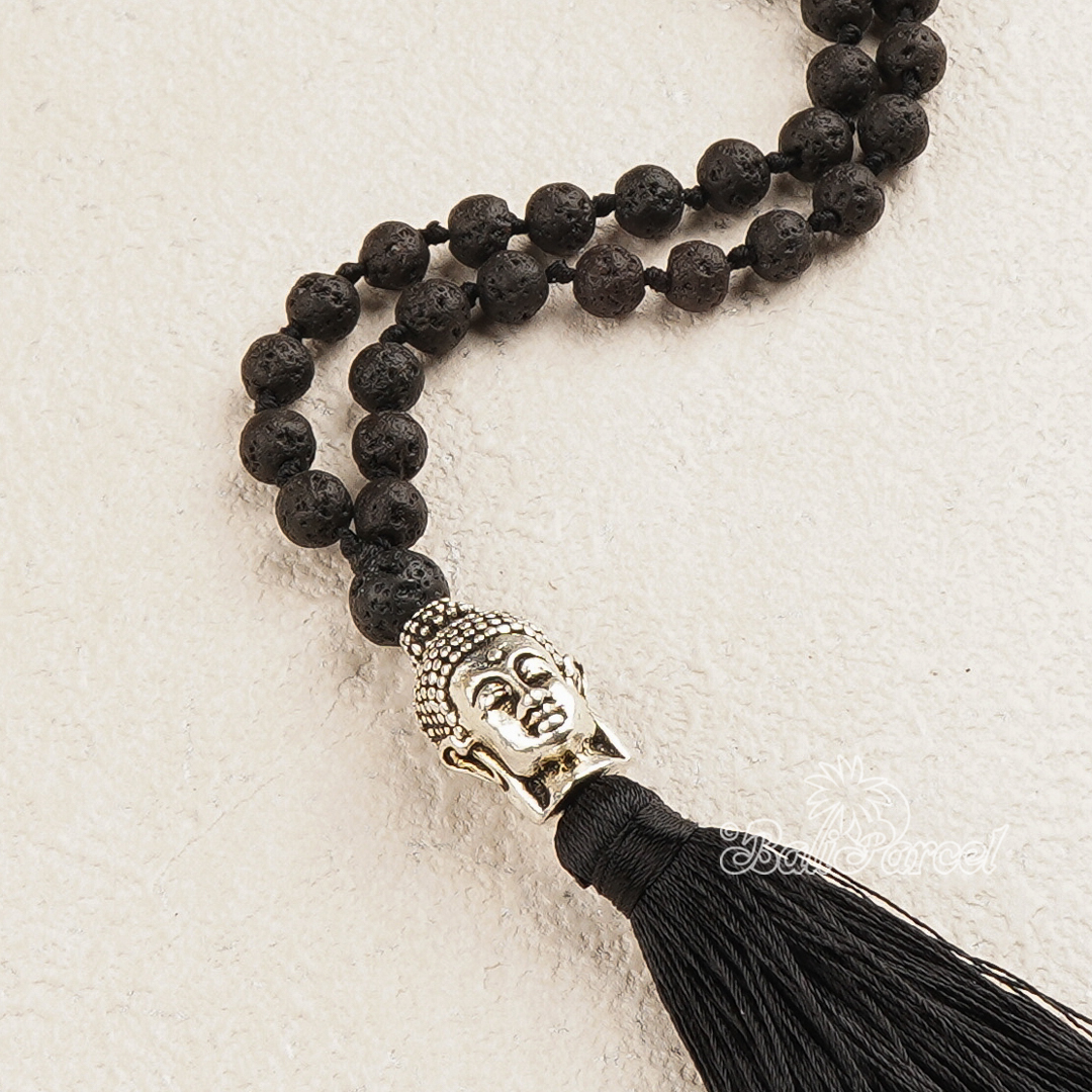Lava Stone Mala Necklace With Buddha
