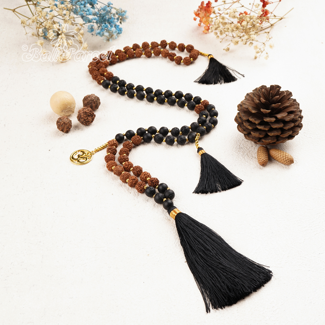Rudraksha Lava Stone Necklace