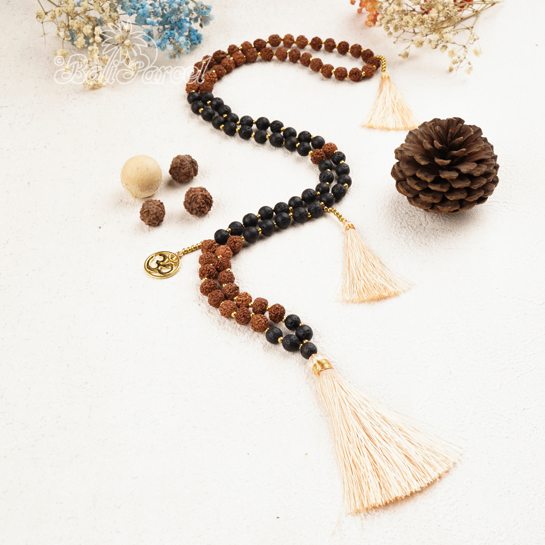 Rudraksha Lava Stone Necklace