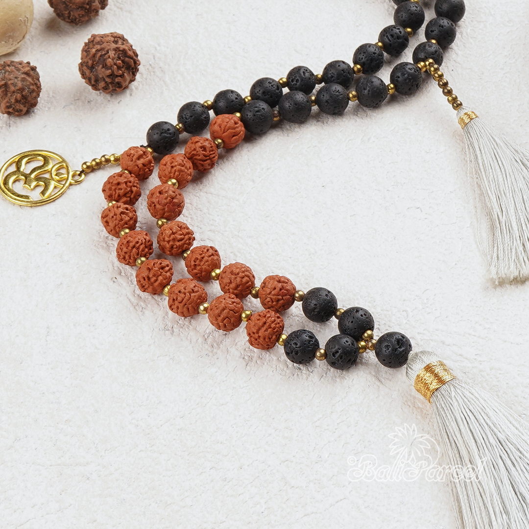 Rudraksha Lava Stone Necklace