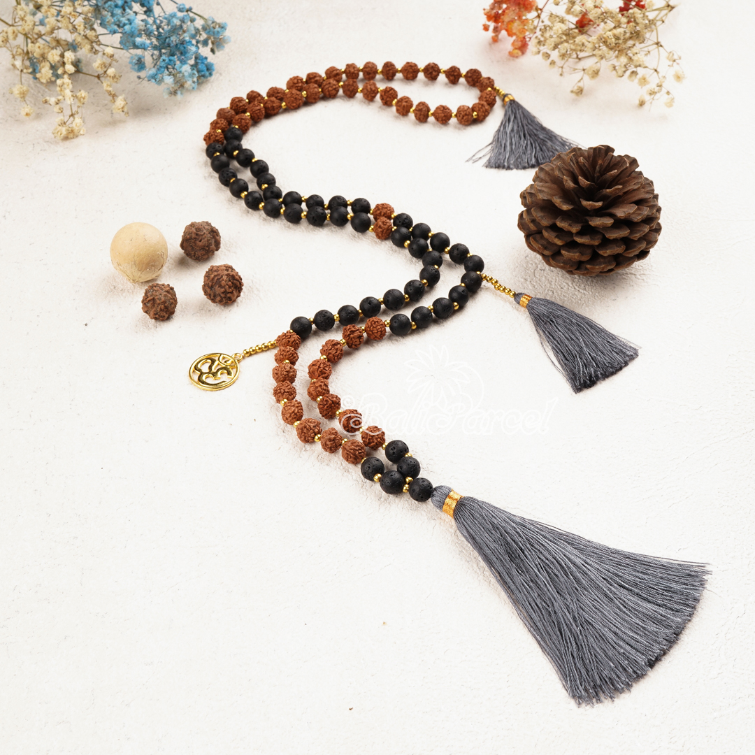 Rudraksha Lava Stone Necklace