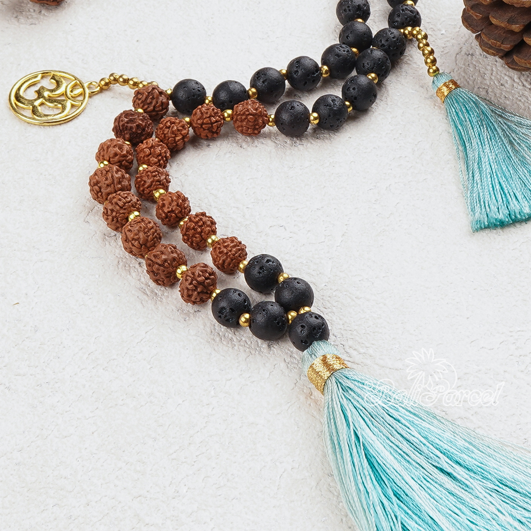 Rudraksha Lava Stone Necklace