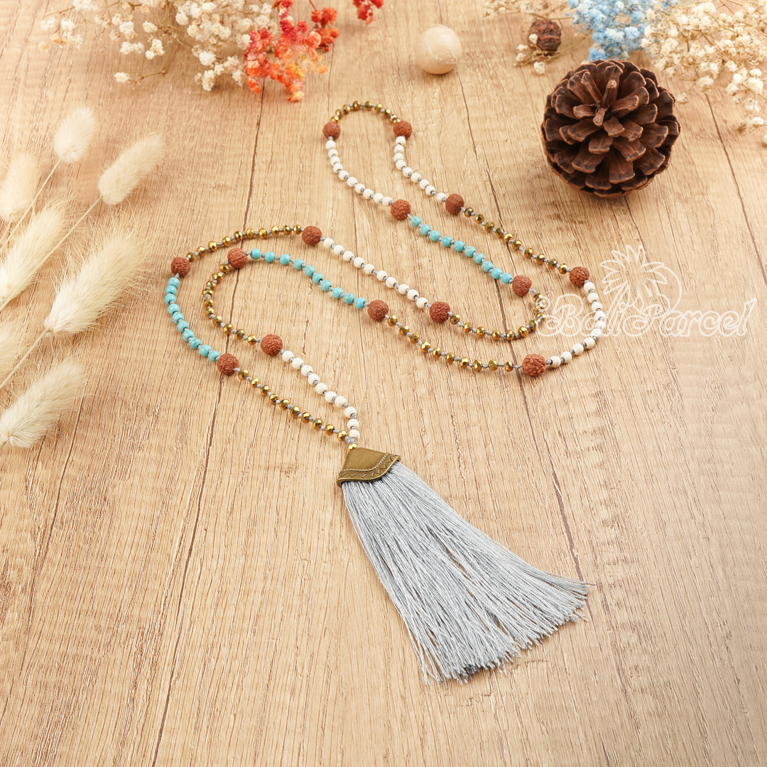 Cream And Turquoise Stone Necklace