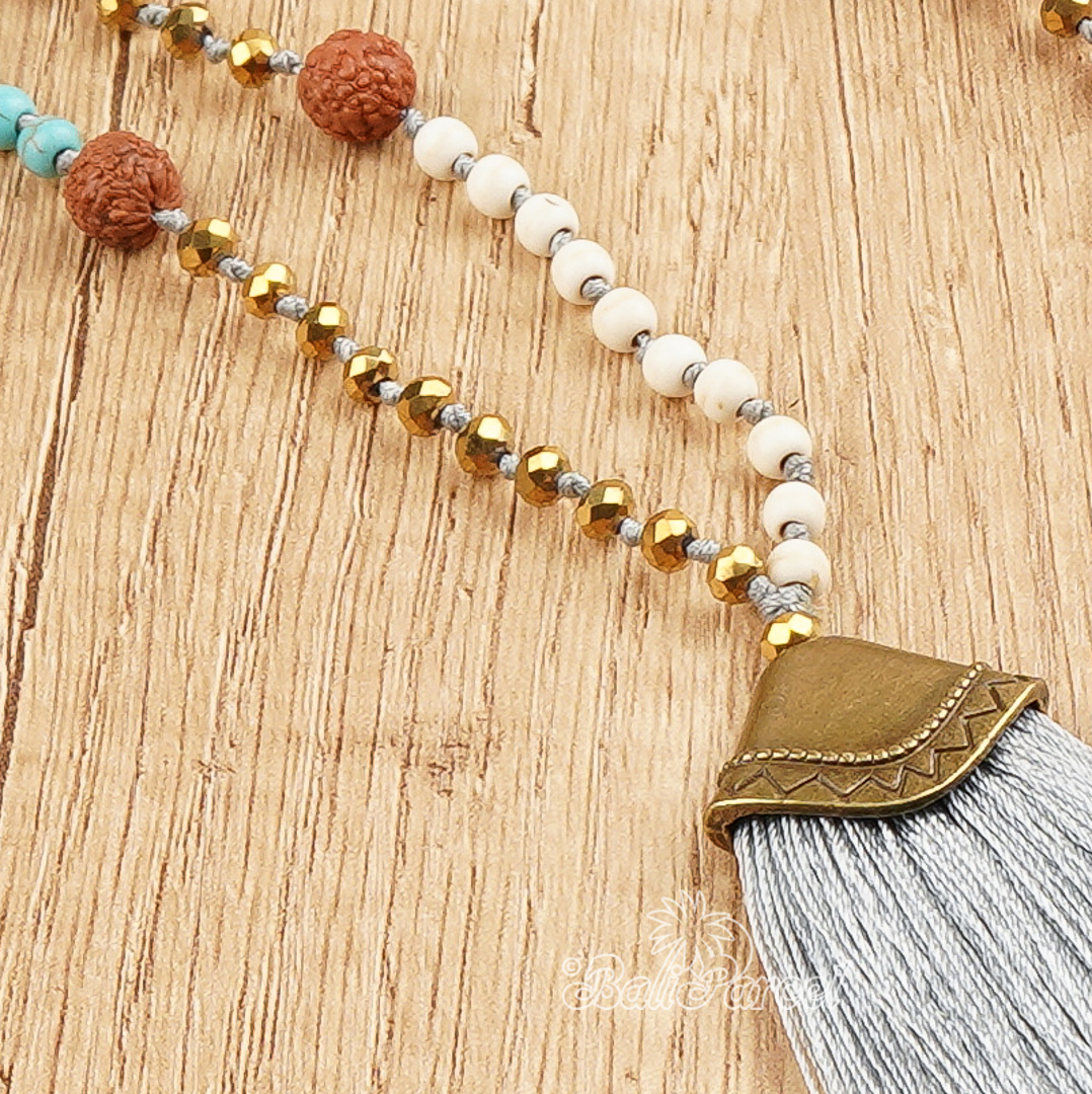 Cream And Turquoise Stone Necklace