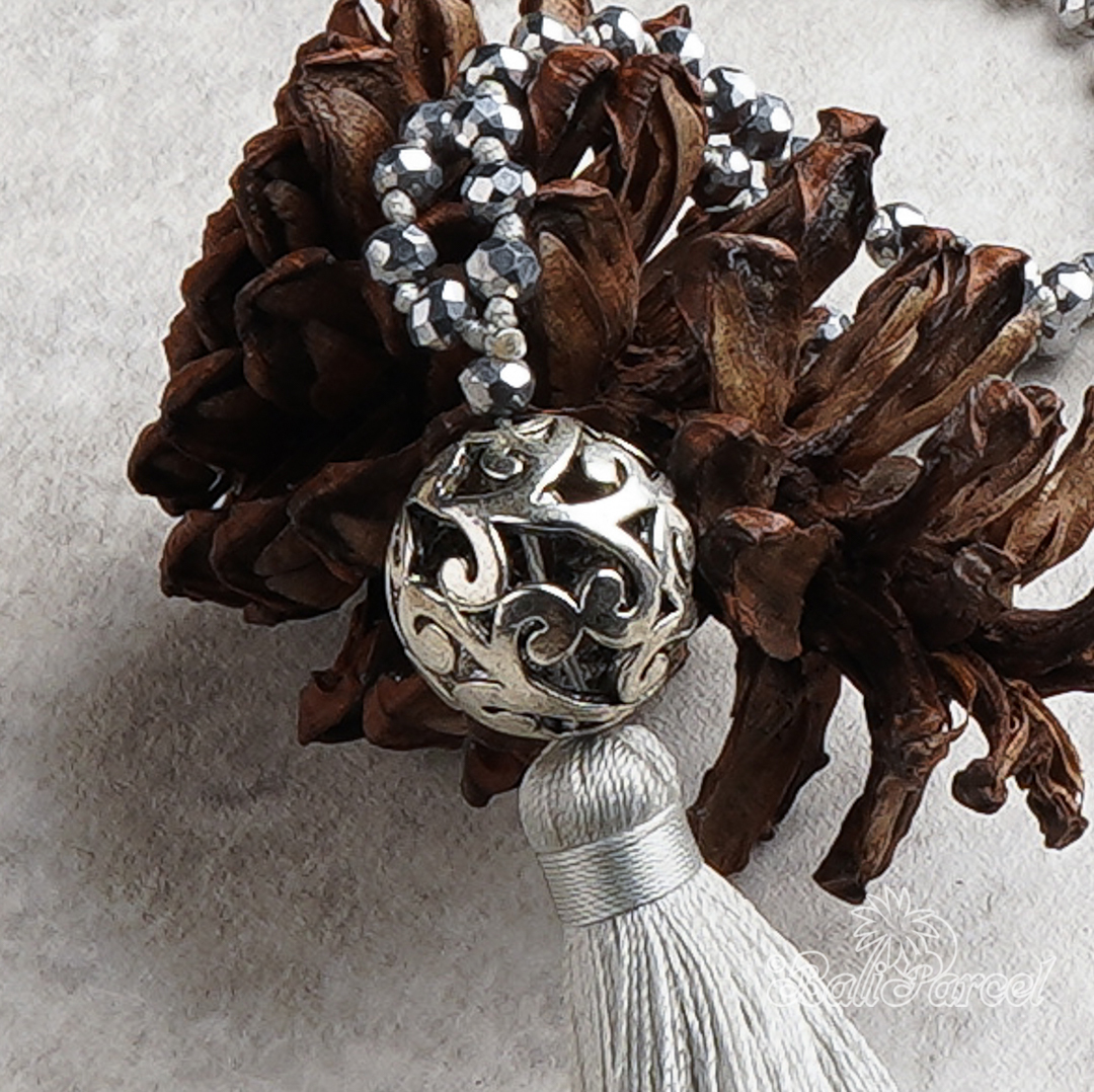 Ball Crystal Beads With Tassel Necklace