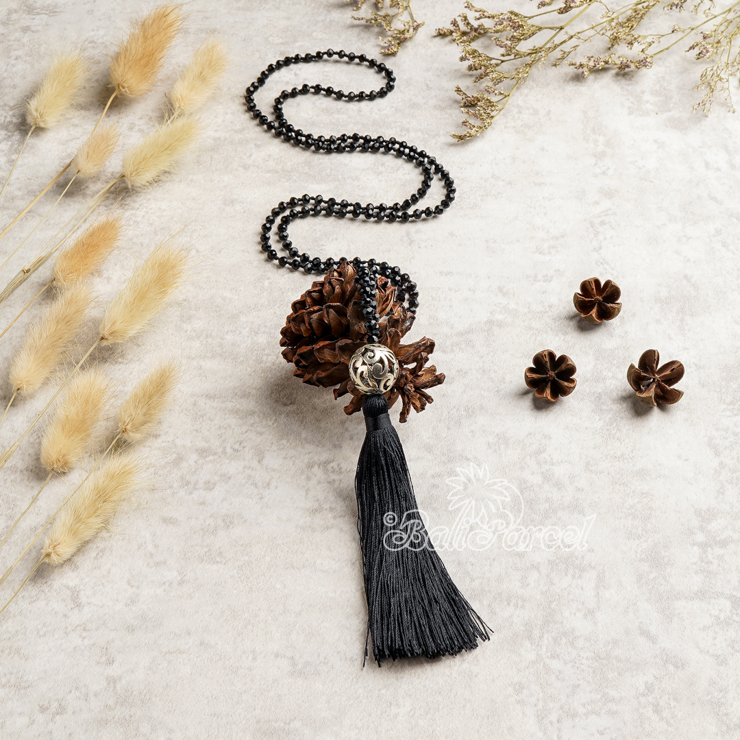 Ball Crystal Beads With Tassel Necklace