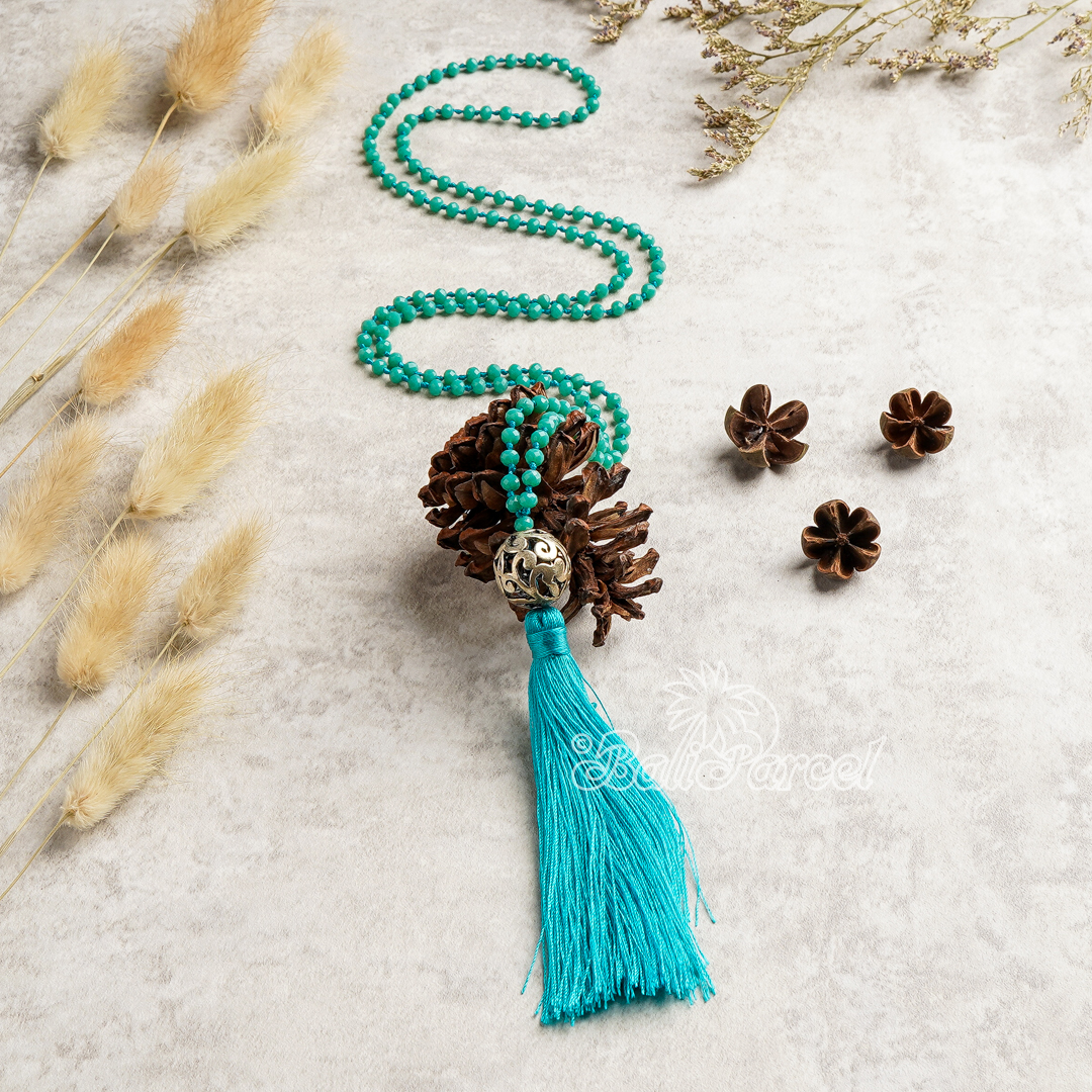 Ball Crystal Beads With Tassel Necklace