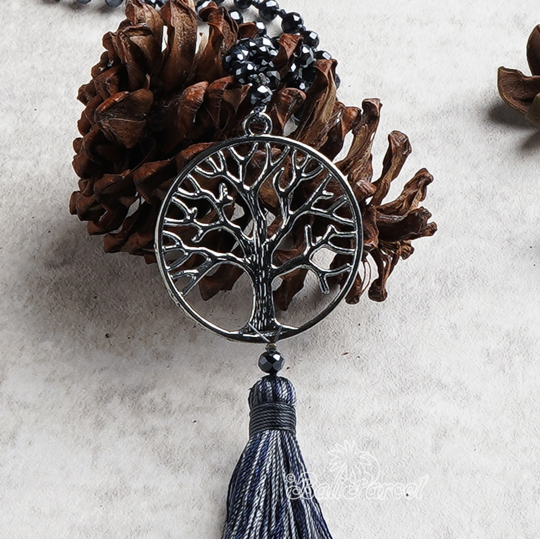 Tree Of Life Crystal Beads With Tassel Necklace