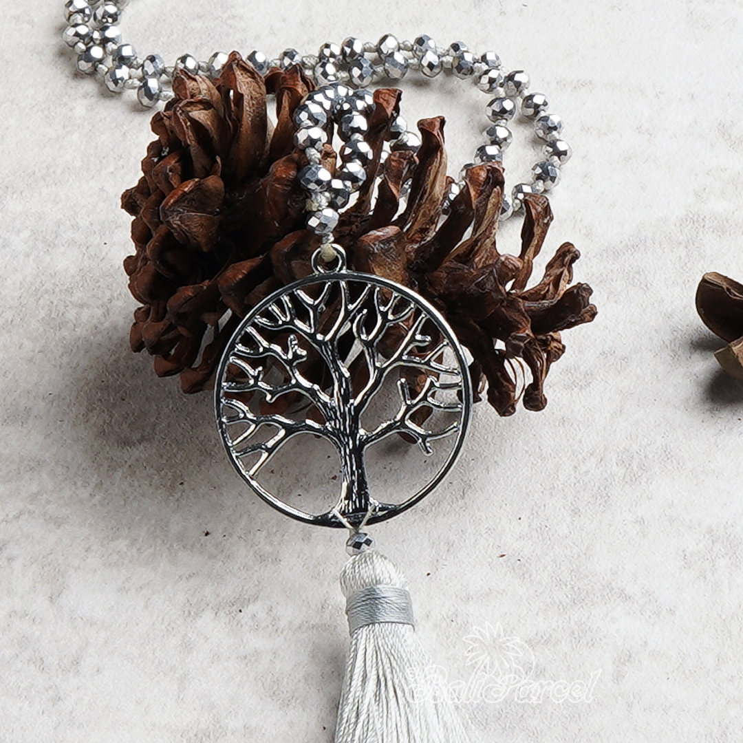 Tree Of Life Crystal Beads With Tassel Necklace