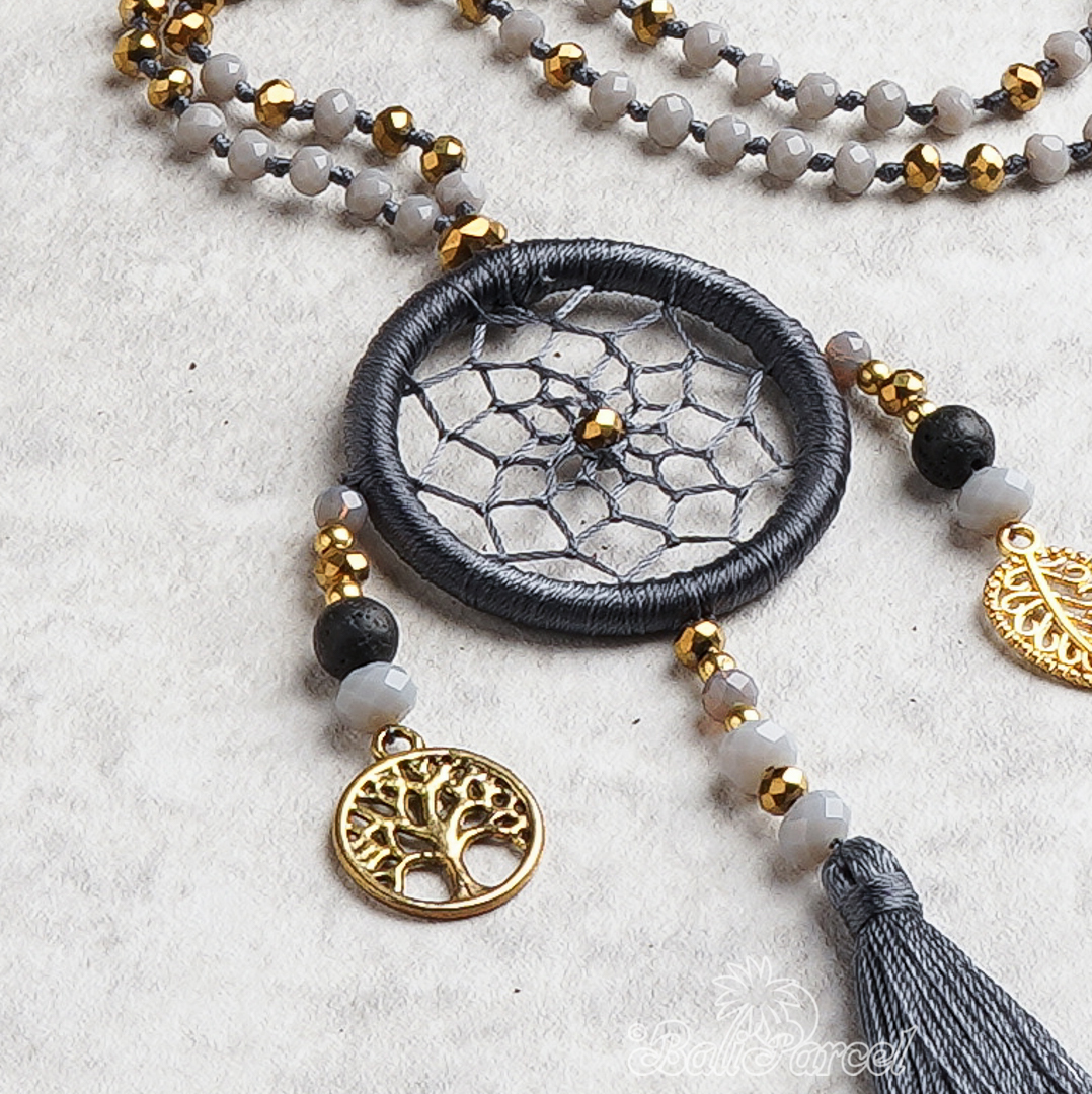 Dreamcatcher Crystal Beads With Tassel Necklace