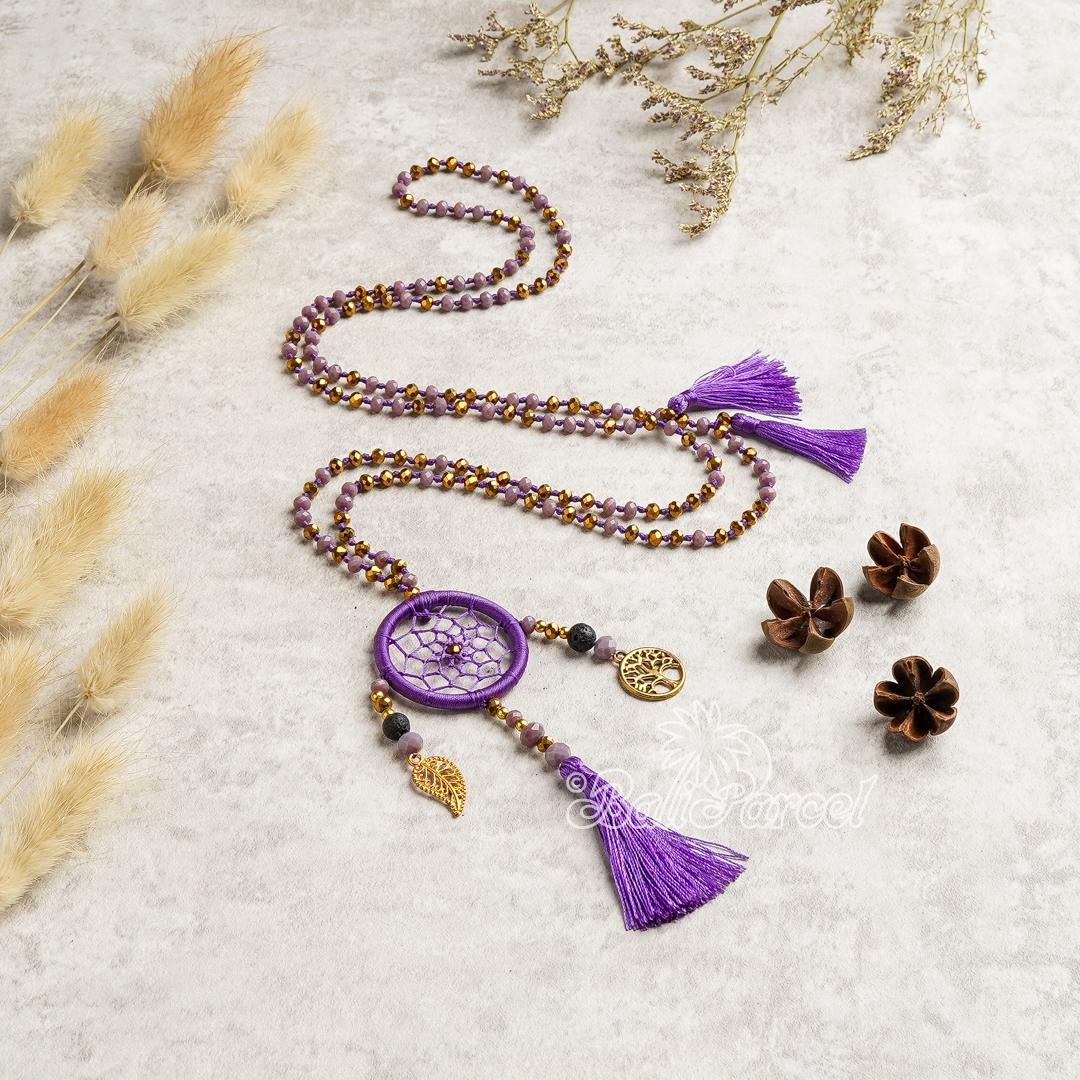 Dreamcatcher Crystal Beads With Tassel Necklace