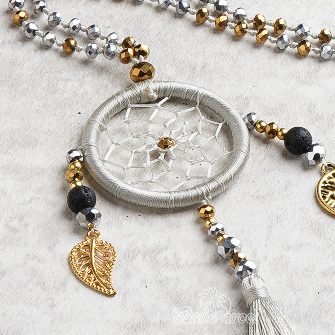 Dreamcatcher Crystal Beads With Tassel Necklace