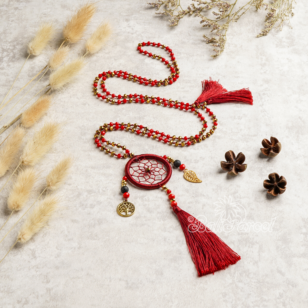 Dreamcatcher Crystal Beads With Tassel Necklace