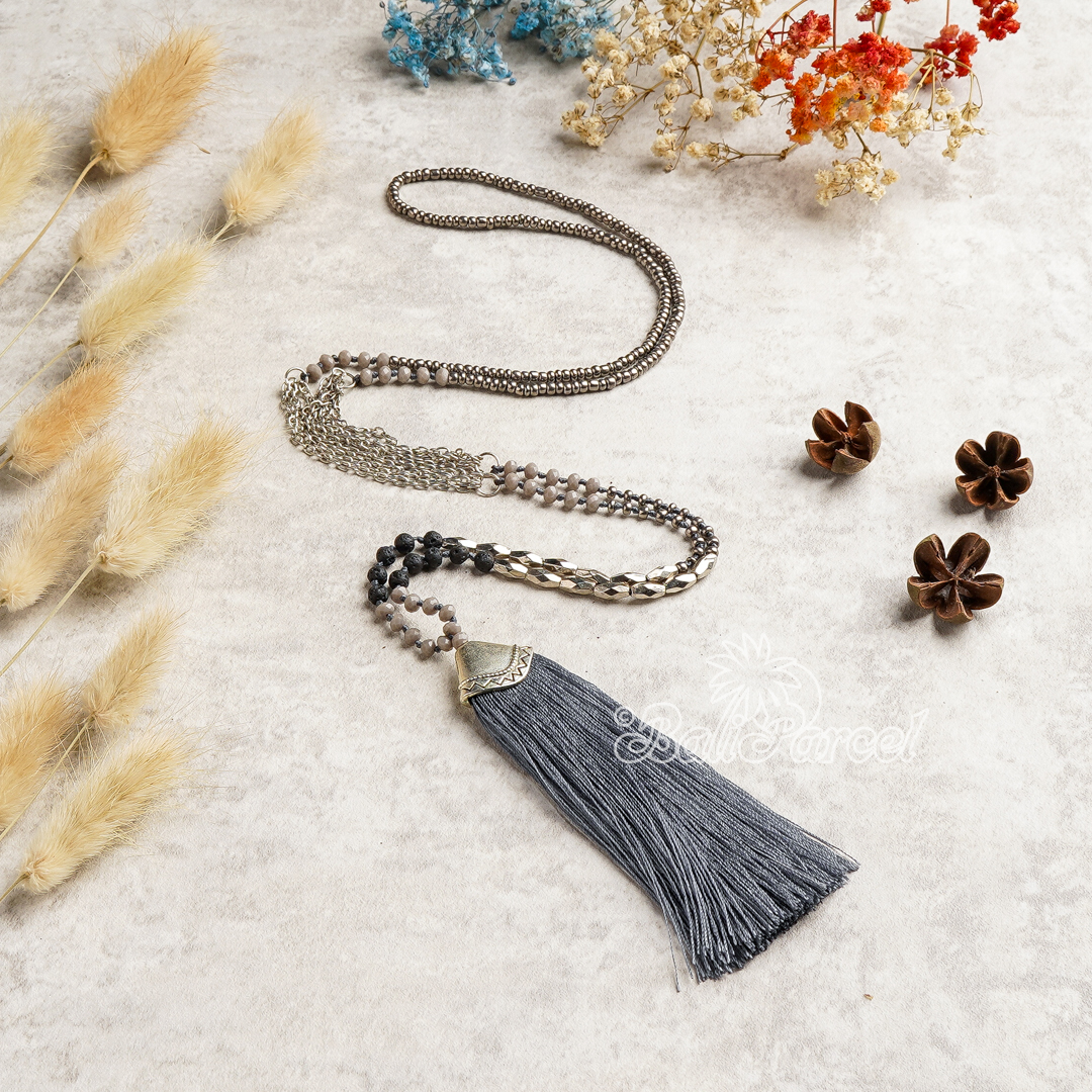 Crystal Beads With Tassel Necklace