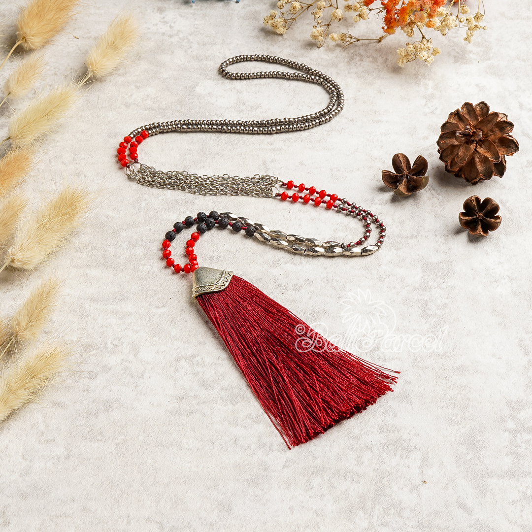 Crystal Beads With Tassel Necklace