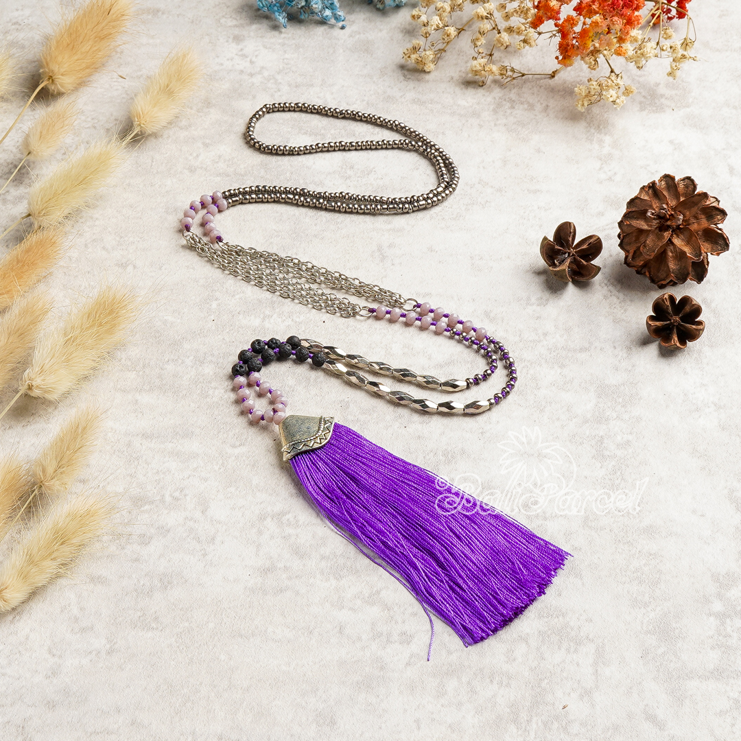 Crystal Beads With Tassel Necklace