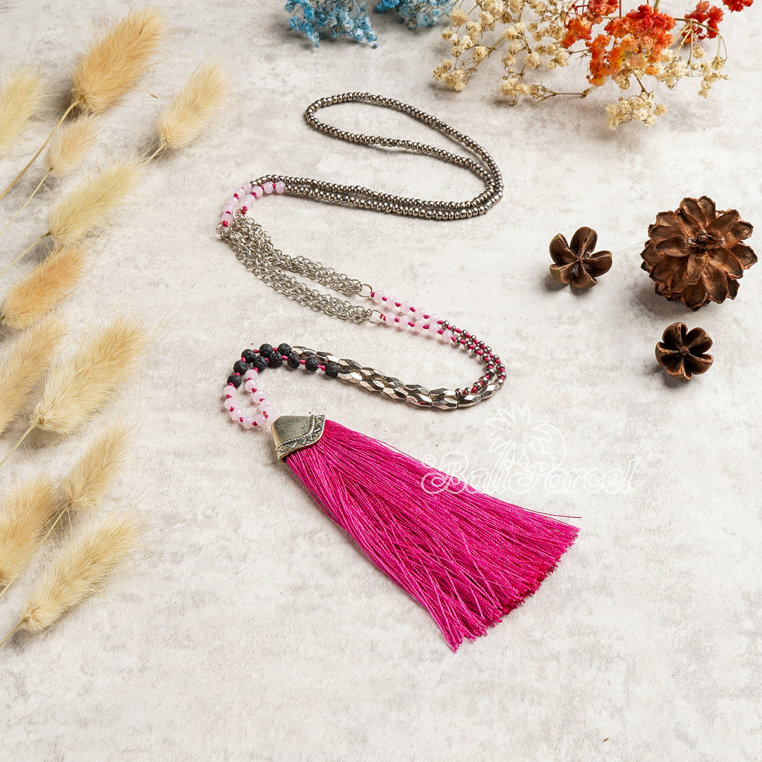 Crystal Beads With Tassel Necklace