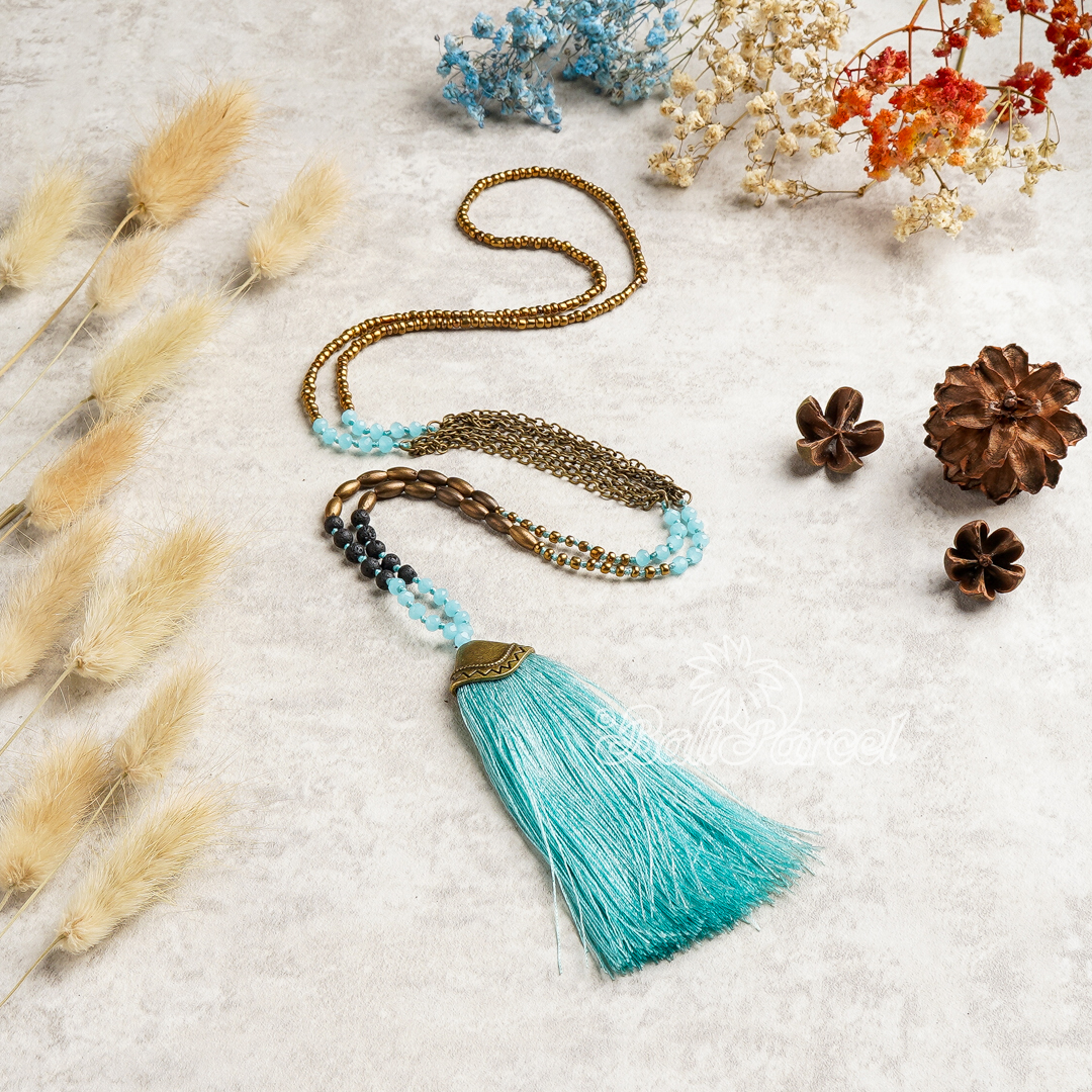 Crystal Beads With Tassel Necklace