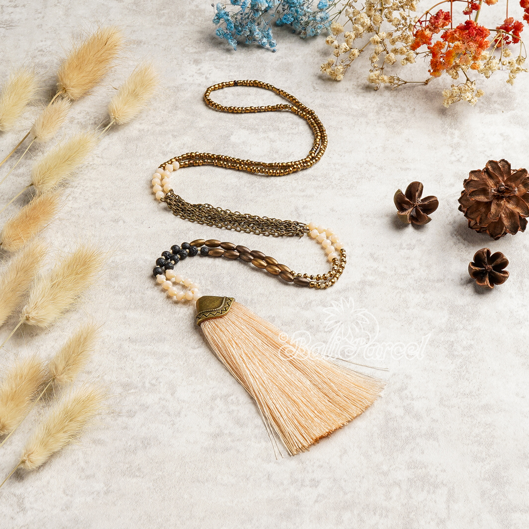 Crystal Beads With Tassel Necklace