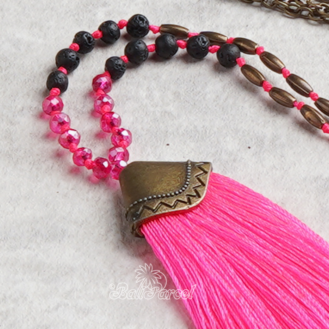 Crystal Beads With Tassel Necklace