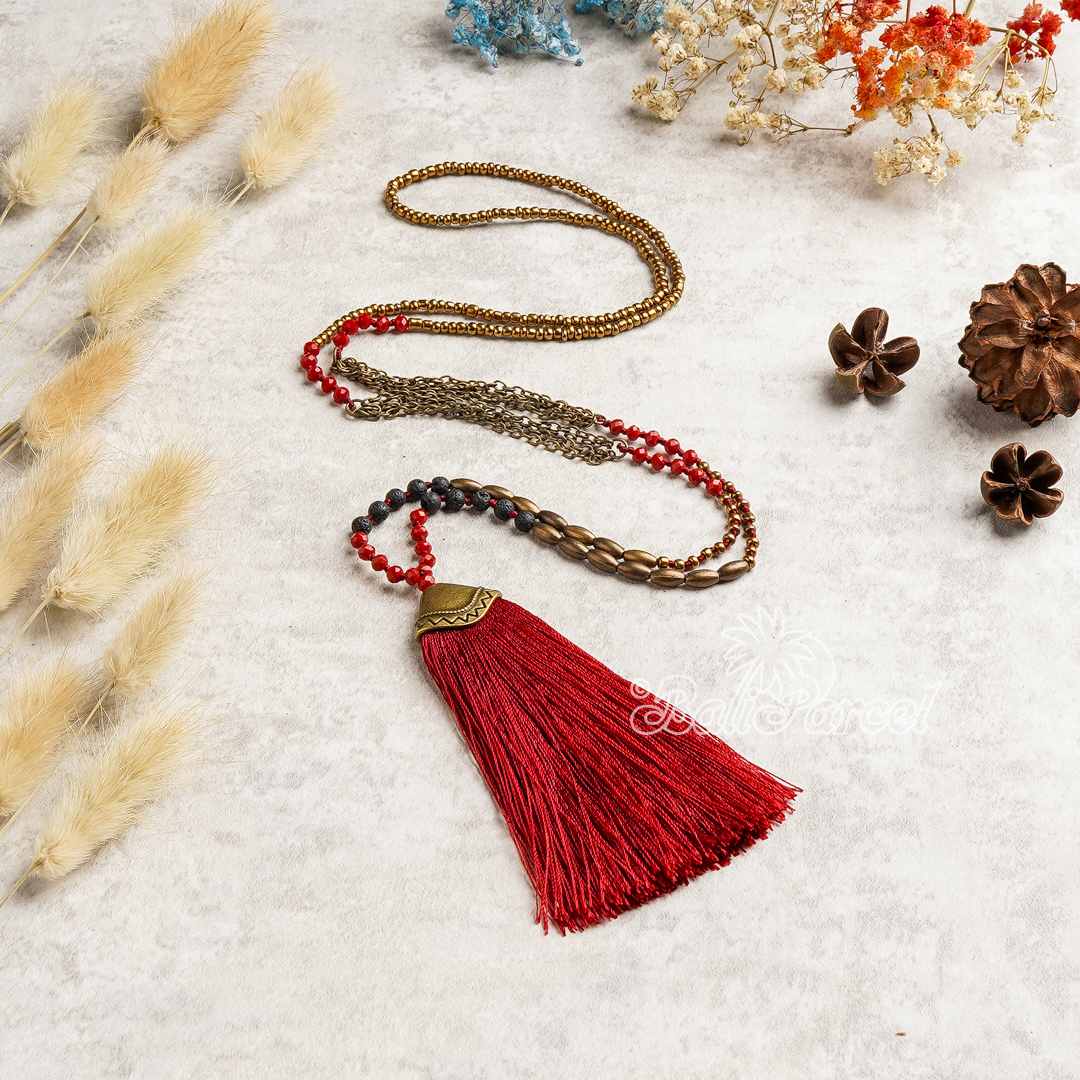Crystal Beads With Tassel Necklace
