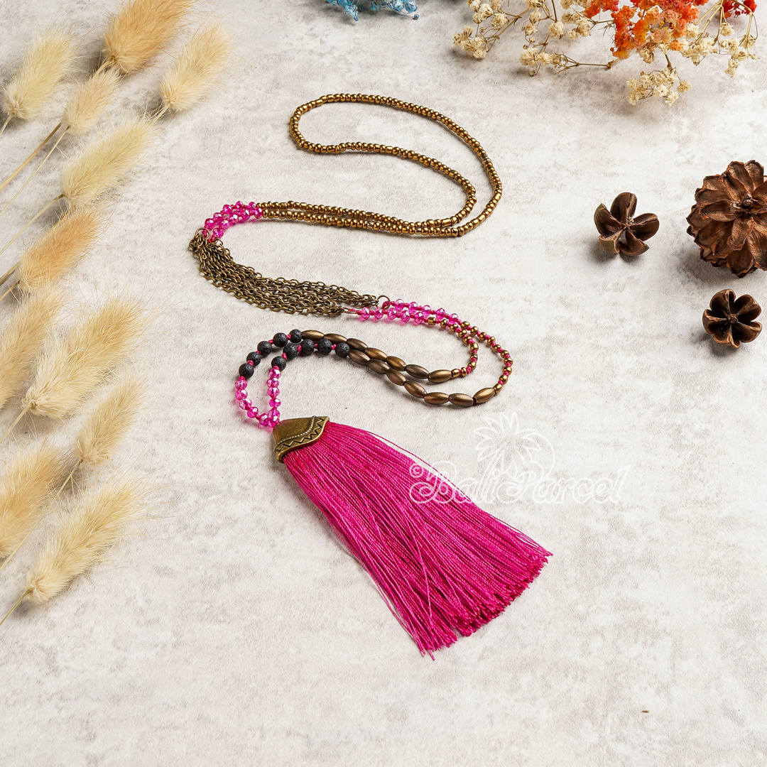 Crystal Beads With Tassel Necklace