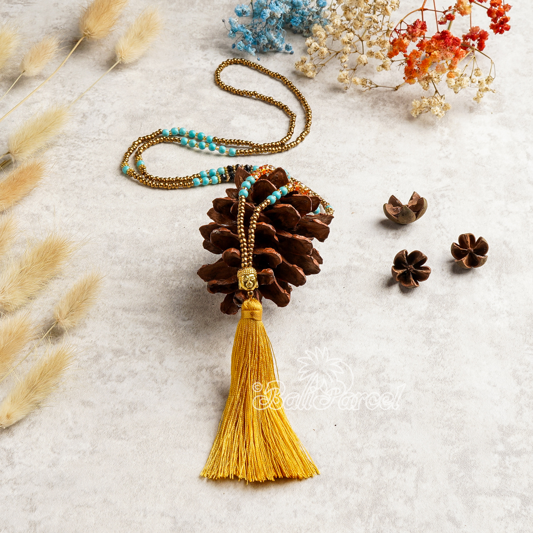 Buddha Beads With Tassel Necklace