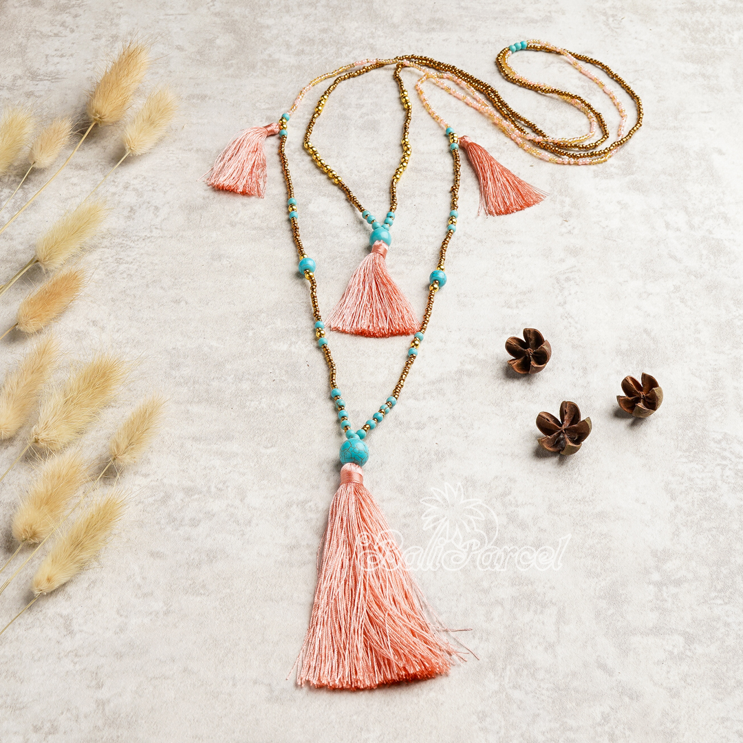 Beads With Tassel Necklace 2 Layers