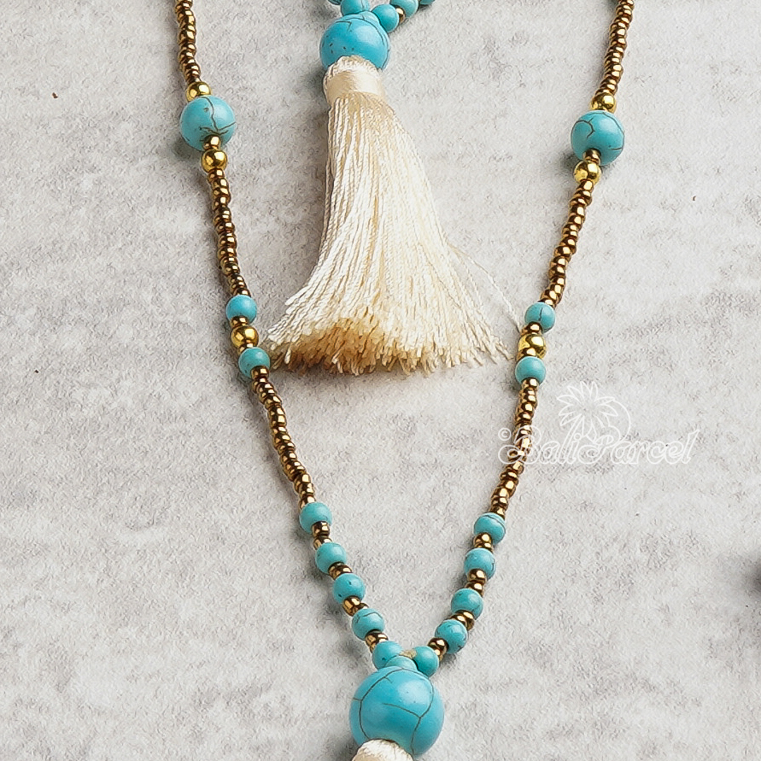 Beads With Tassel Necklace 2 Layers