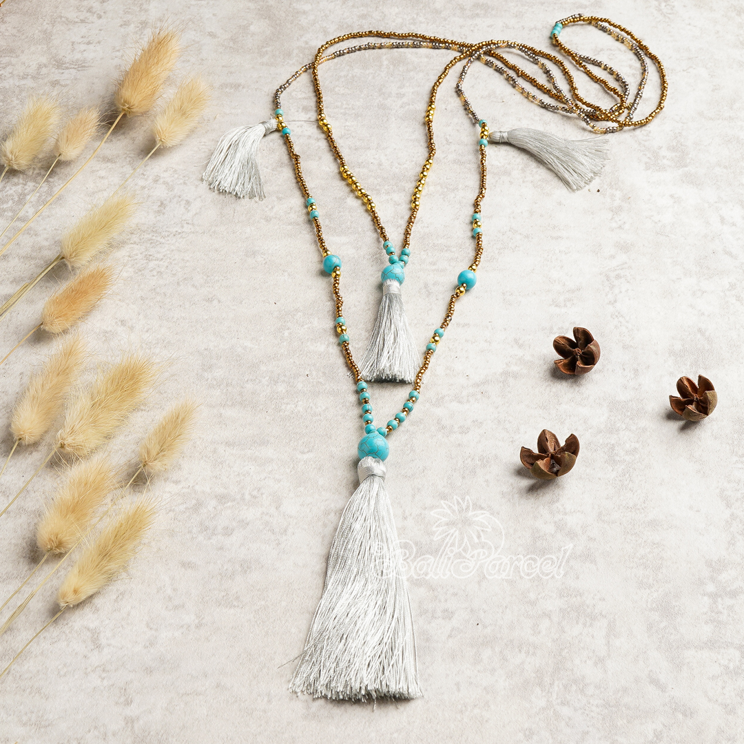 Beads With Tassel Necklace 2 Layers