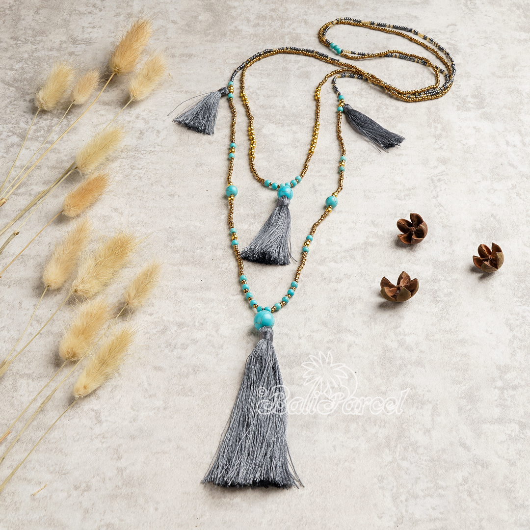 Beads With Tassel Necklace 2 Layers