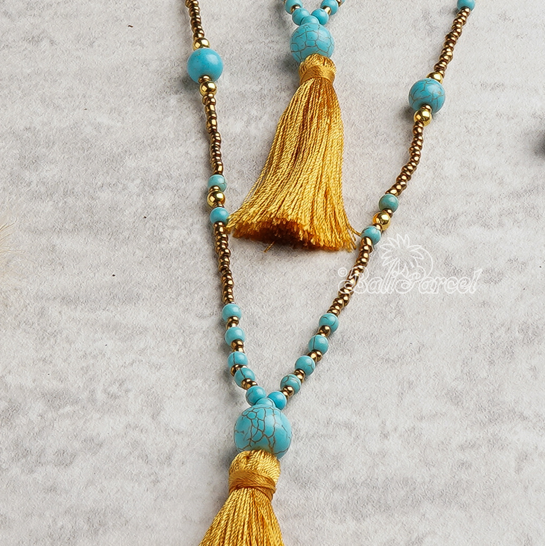 Beads With Tassel Necklace 2 Layers