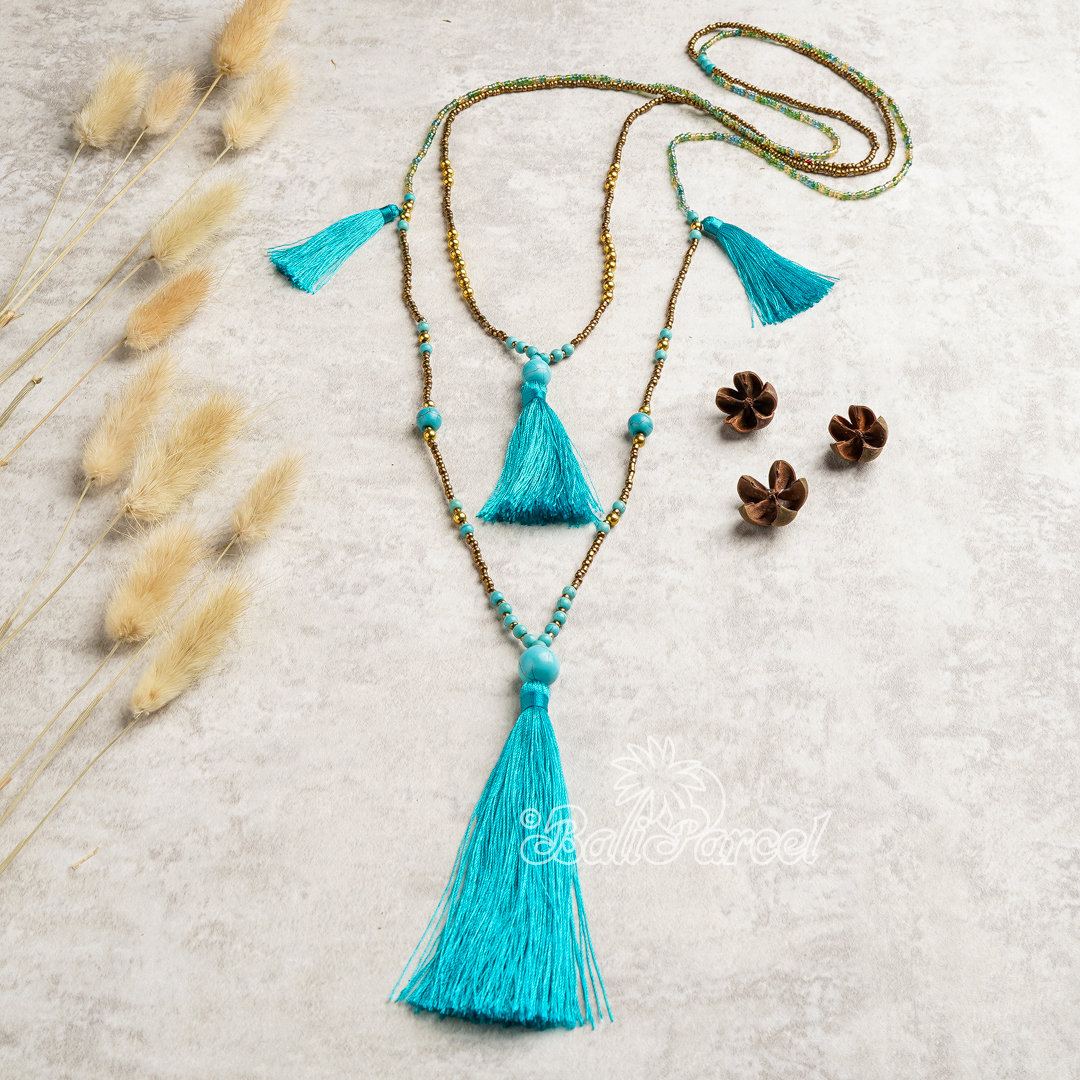 Beads With Tassel Necklace 2 Layers